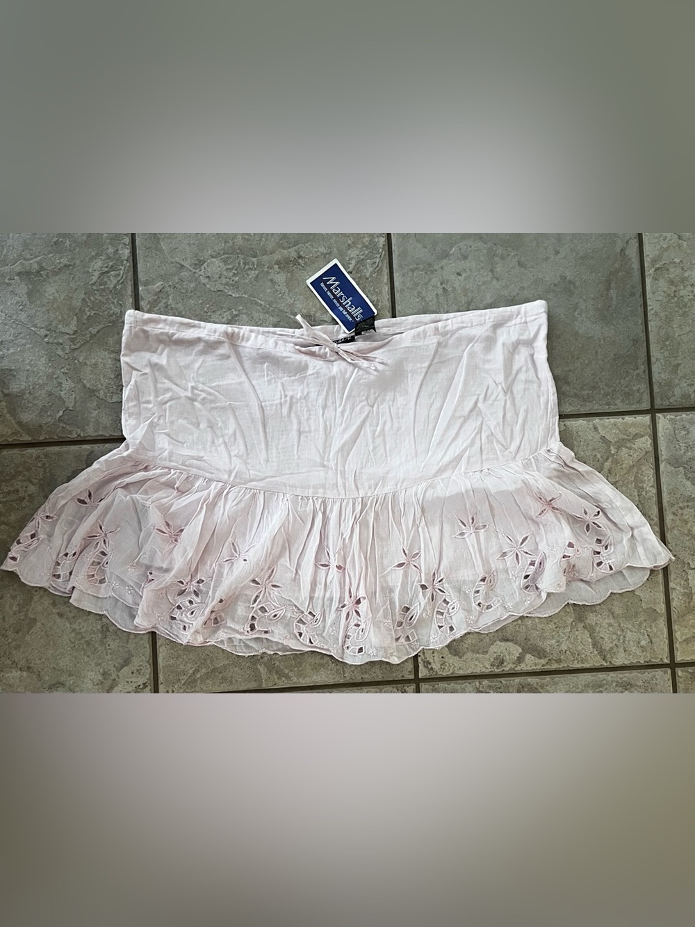 Fashion Magazine Light Pink Eyelet Ruffle Mini Skirt